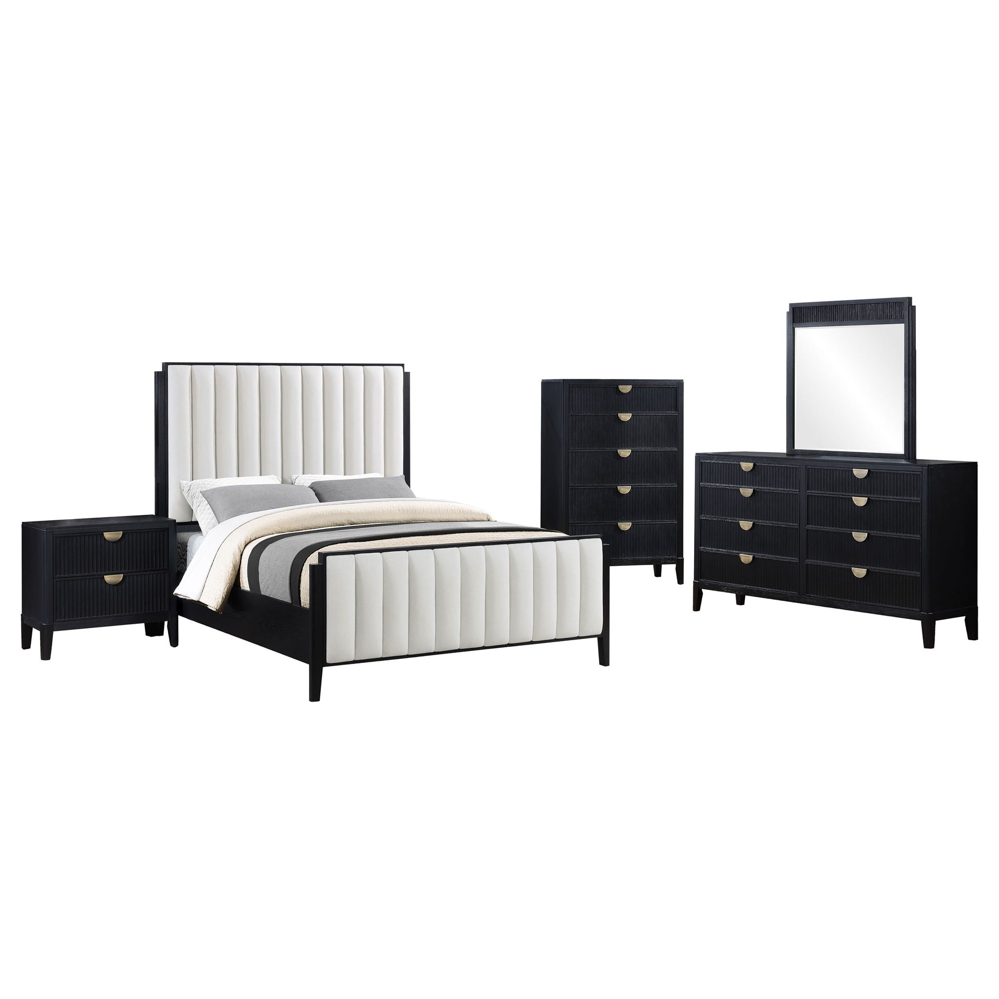 Brookmead 5-piece Upholstered Cal King Bedroom Set Black
