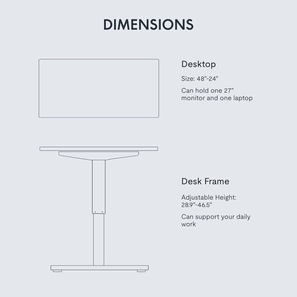 Electric Height Adjustable Standing Desk 48x24 Inches