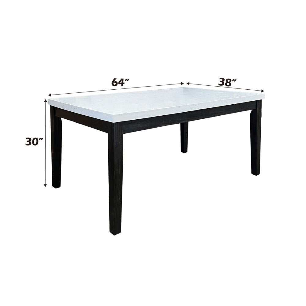 Nolan - Dining Table - White Natural Marble Top & Salvage Dark Oak