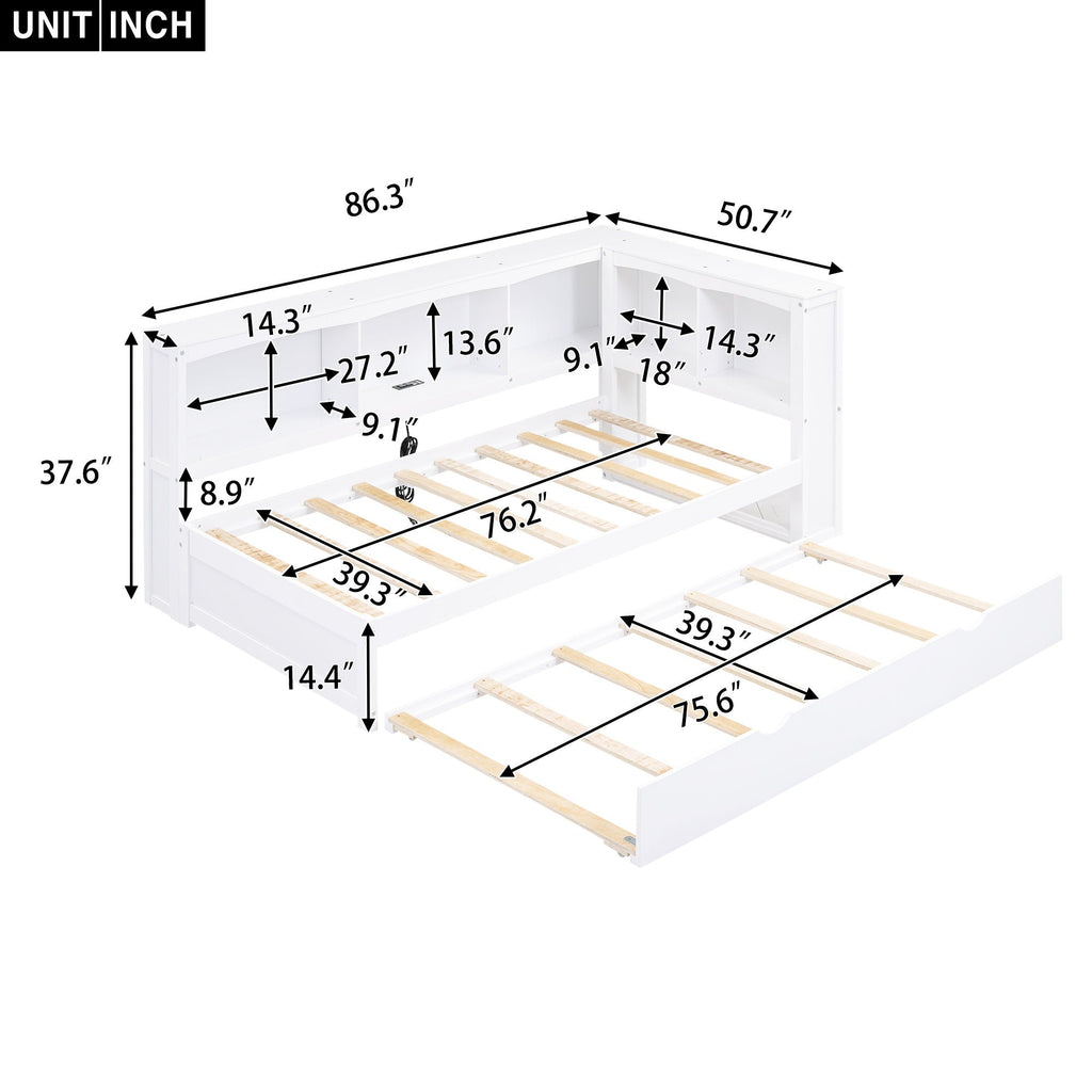 Daybed With Trundle, Storage Cabinets, USB Ports
