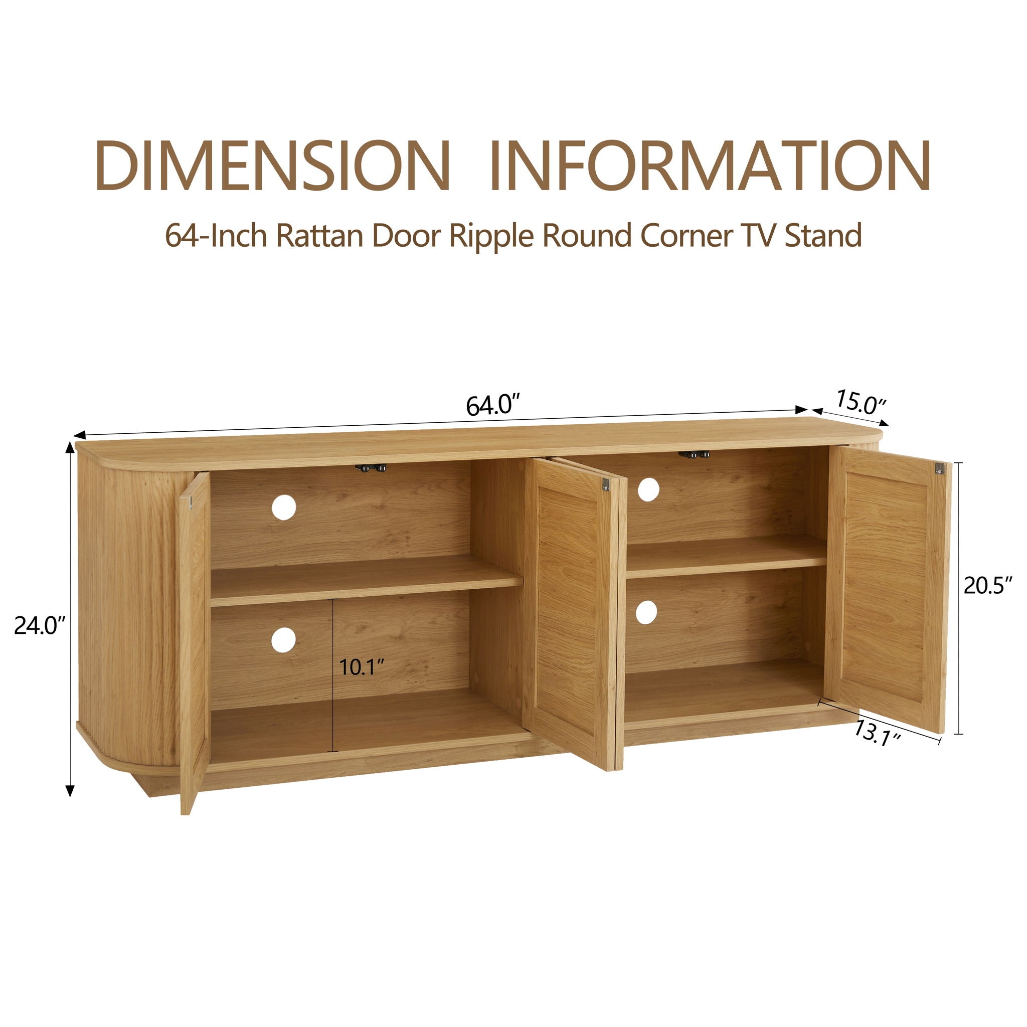Contemporary Wave Shaped TV Stand With Rattan Doors