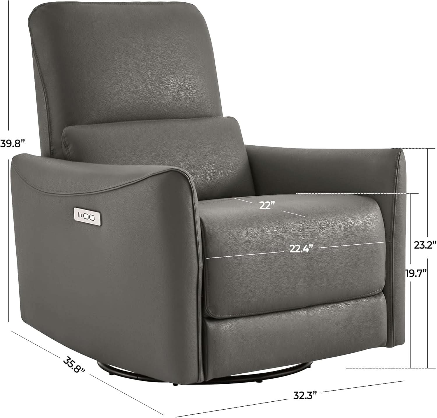 Power Recliner Chair USB Charging Charcoal Faux Leather