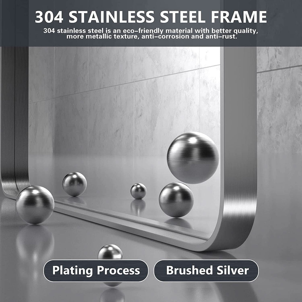 Brushed Silver Wall Mounted Bathroom Mirror 30x40 Inches