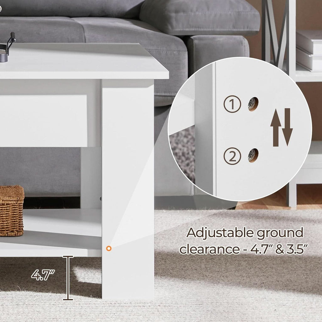 Lift Top Coffee Table With Hidden Compartment And White Finish