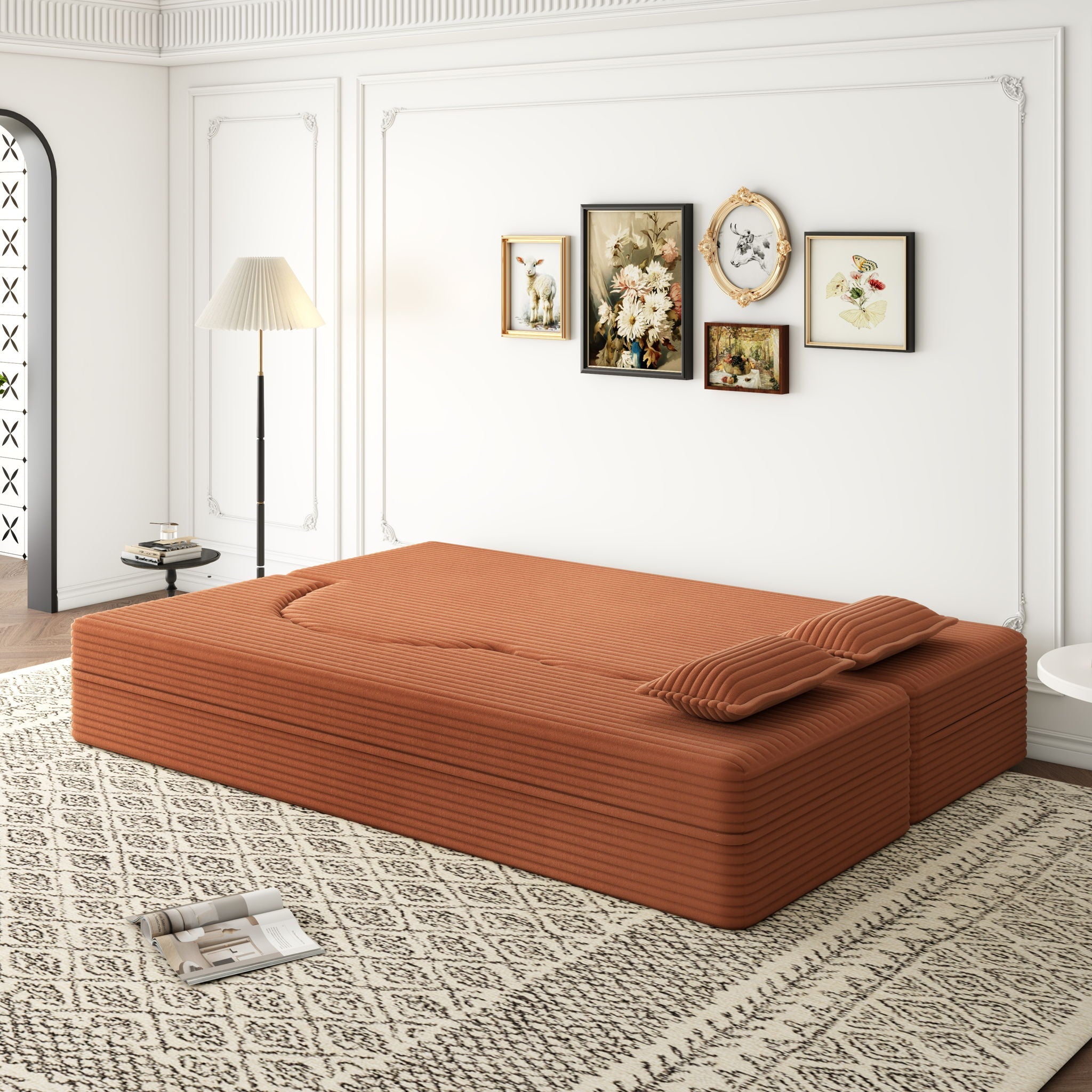 Convertible Foam-Filled Sleeper Sofa Bed With 2 Pillows