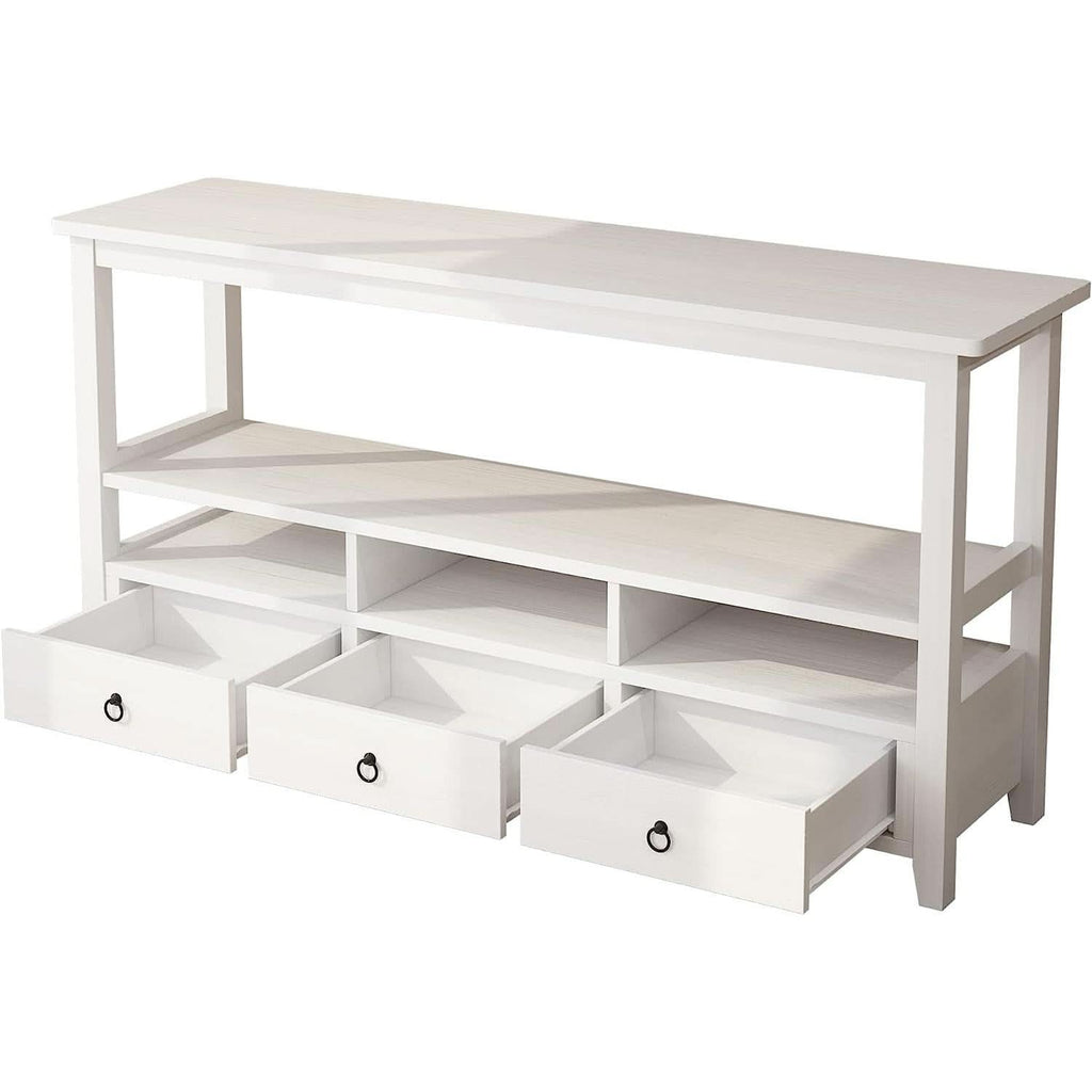 Vintage White Console Table With Storage Drawers And Shelves