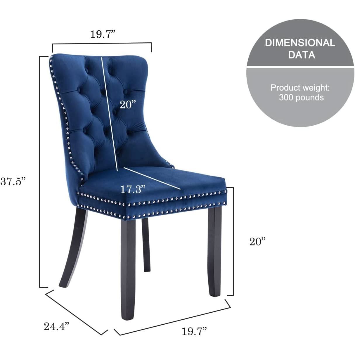 Blue Velvet Upholstered Dining Chairs Set Of 6 Studded