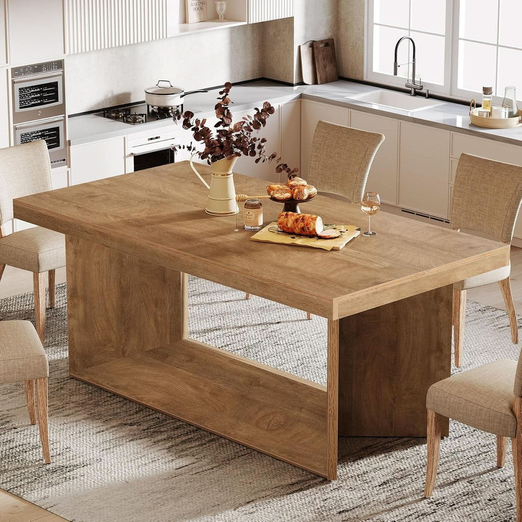 63 Inch Brown Farmhouse Dining Table Seats Four To Six