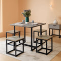 5 Piece Gray Dining Table Set For 4 People Kitchen