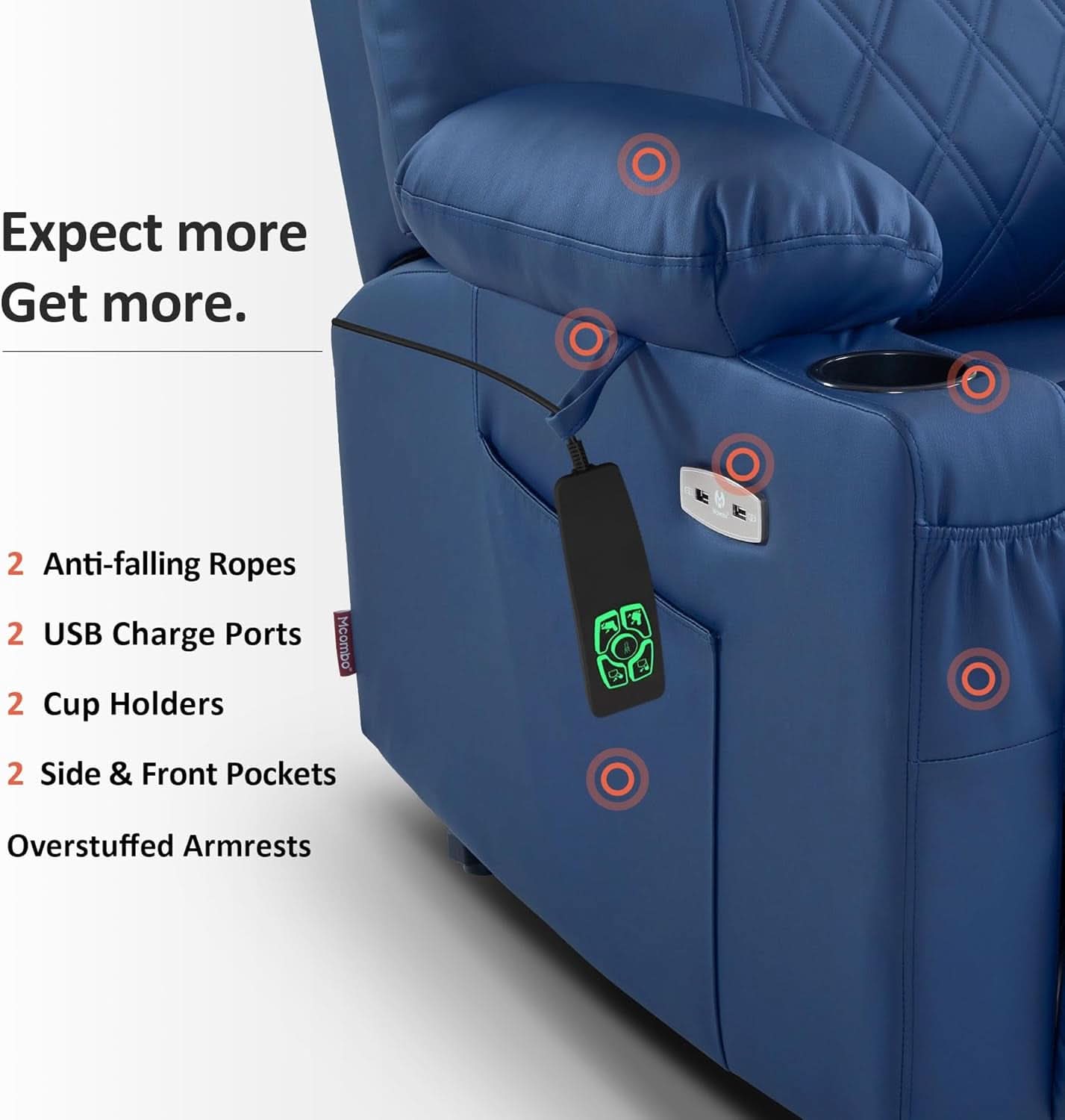 Petite Power Lift Recliner With Massage Blue USB Ports