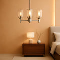 3 Light Brushed Nickel Chandelier With Clear Glass Shades For Dining Room And Entryway