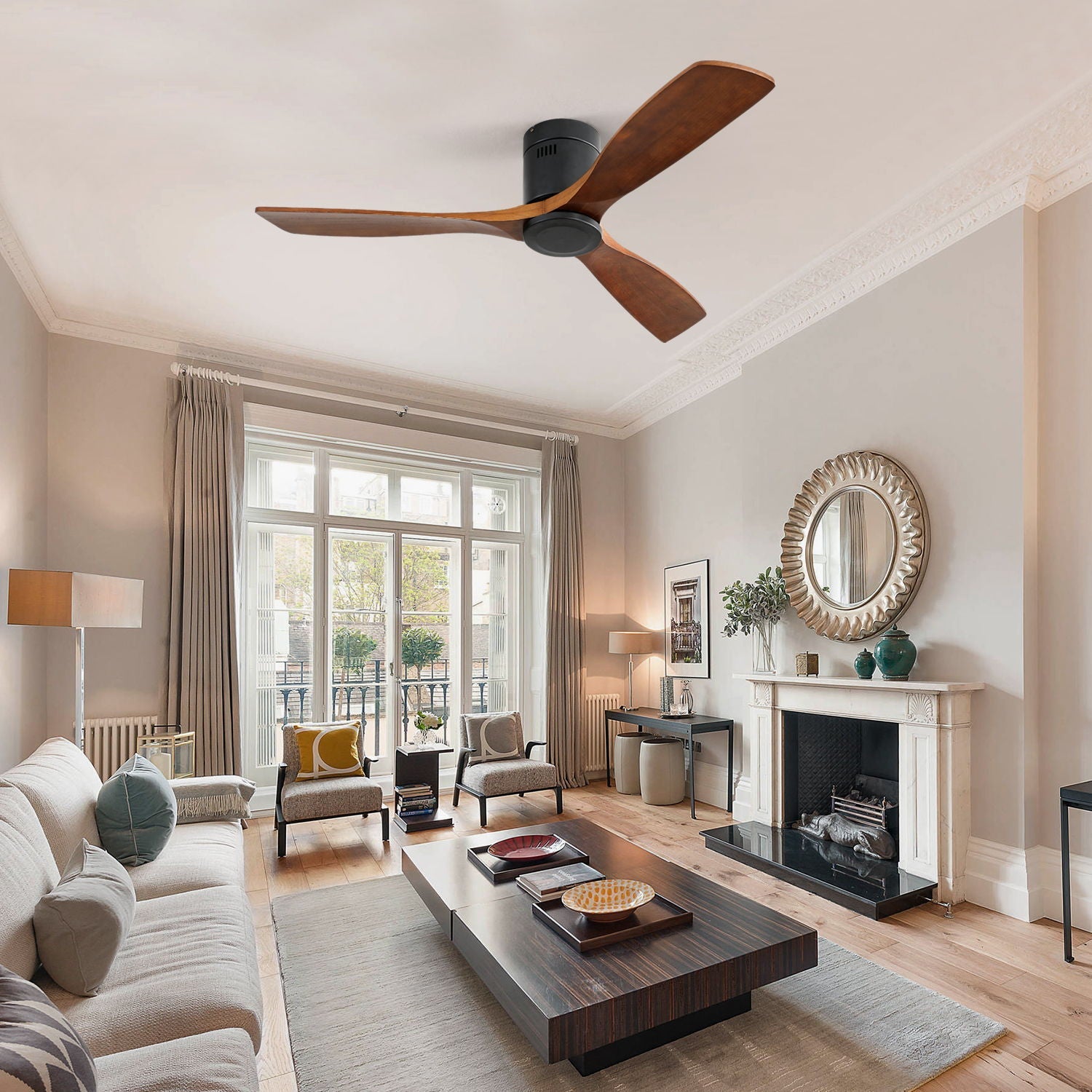 Low Profile Ceiling Fan DC, 3 Blade, Noiseless Reversible Motor, Remote Control