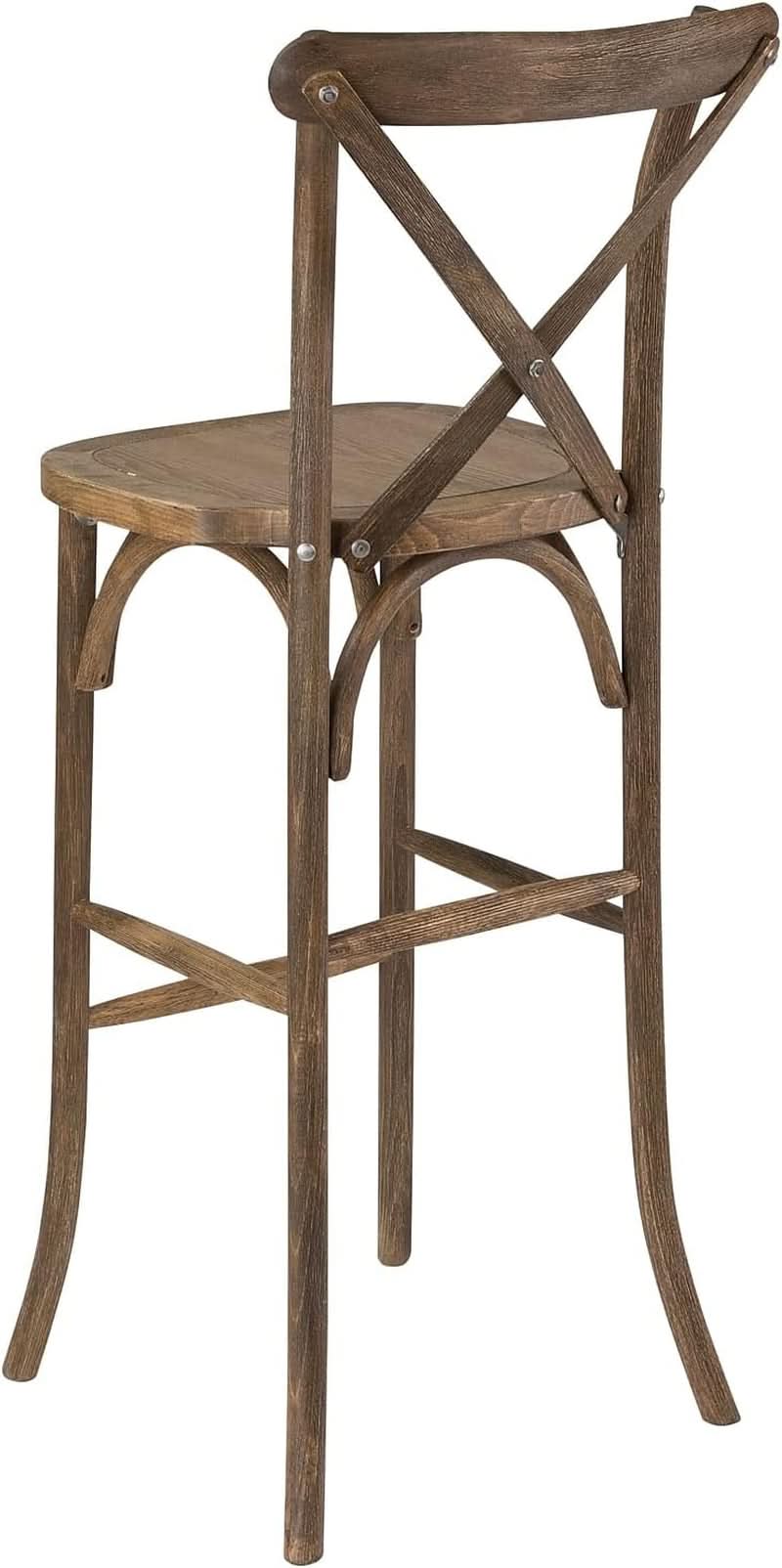 Dark Antique Wood Cross Back Barstools Set of Two