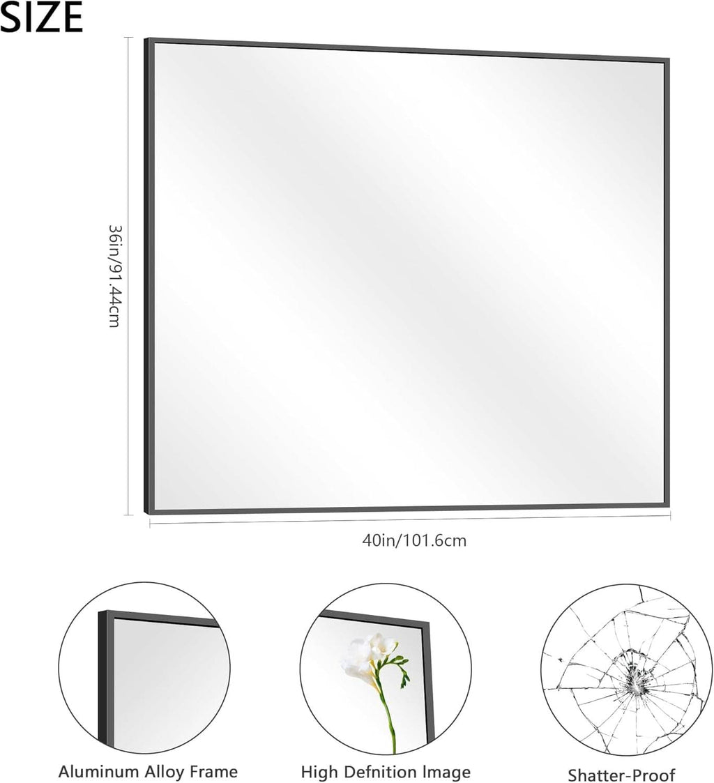 36x40 Black Wall Mirror With Horizontal Or Vertical Mount