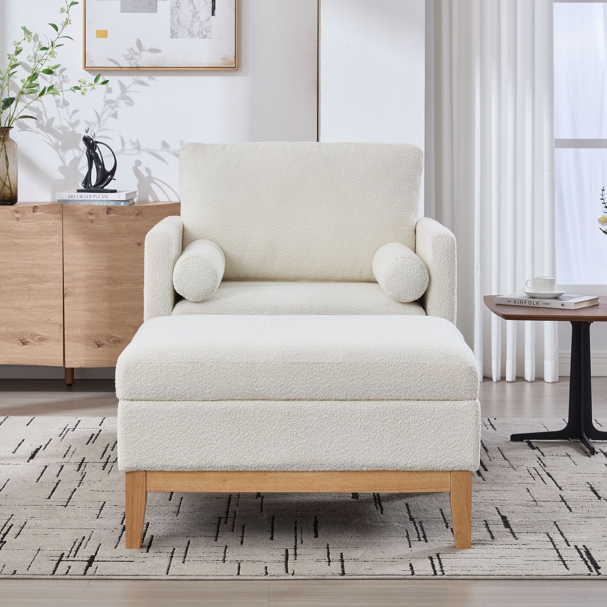 Oversized 360 Degree Swivel Barrel Accent Chair And Ottoman Set With Storage