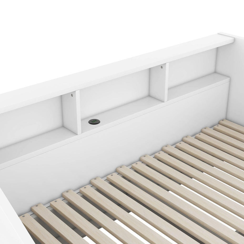 Daybed Frame With Storage Bookcases, 2 Drawers, Charging Station