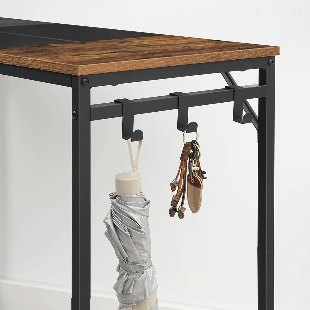 Computer Desk With Power Outlets In Rustic Brown And Black
