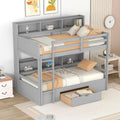 Gray Twin Over Twin Bunk Bed With Storage Drawers Shelves