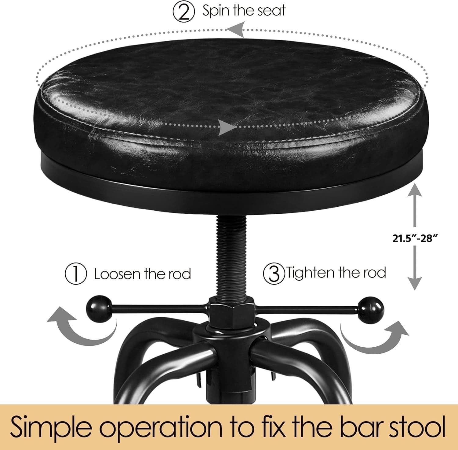 Black Bar Stool 21 To 28 Inch Industrial Kitchen Stool