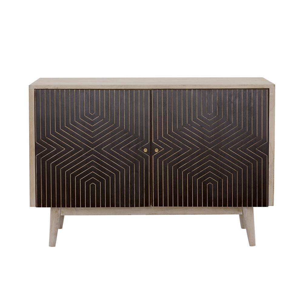 Ixora 2-door Wood Accent Cabinet White Washed and Black