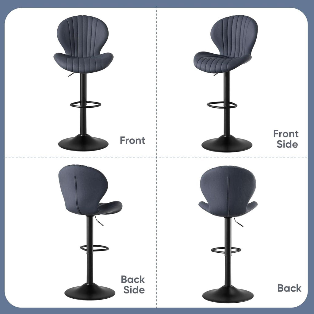 Three Swivel Bar Stools Counter Height High Back DarkGrey