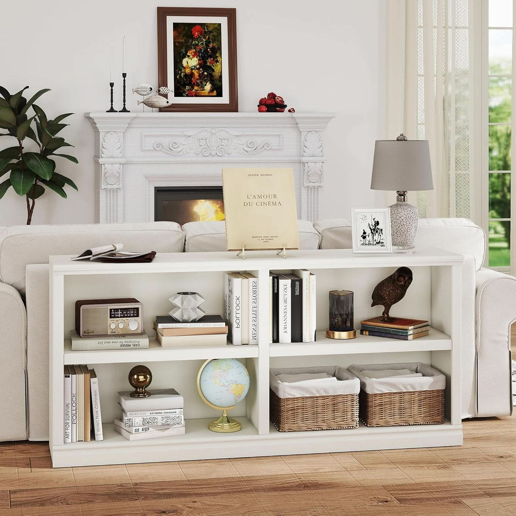 White Double Wide Bookshelf 64 Inch 2 Tier Storage Unit