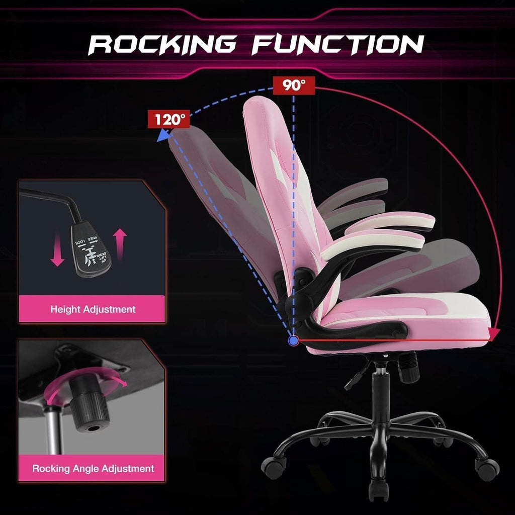 Pink Ergonomic Gaming Desk Chair With Adjustable Armrests