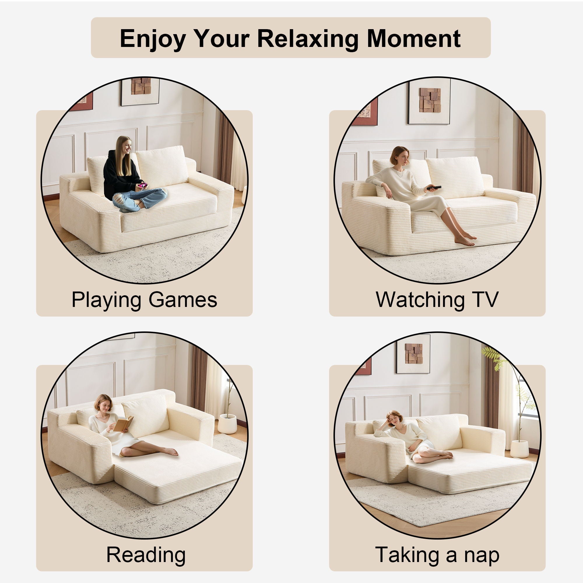 Comfortable Deep Seat Loveseat Sofa Bed, Reversible Cushion With Pillows