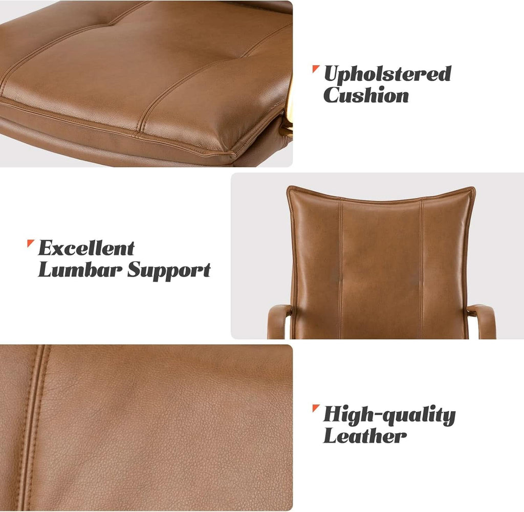 Adjustable Faux Leather Desk Chair With Golden Legs Camel