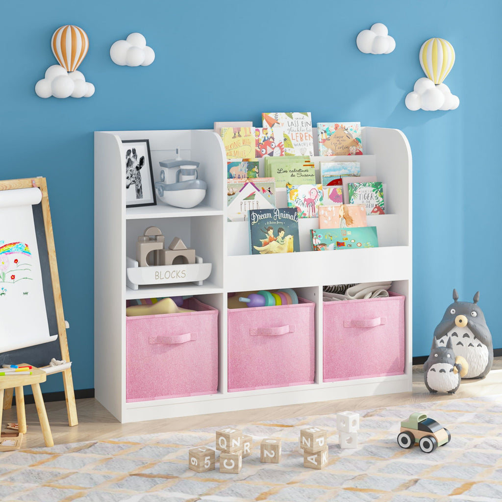 Bookcase And Bookshelf With 3 Collapsible Drawers, Multifunctional Display Stand