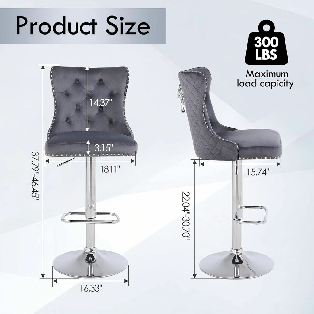 Velvet Adjustable Swivel Bar Stools Dark Grey Set Of 4