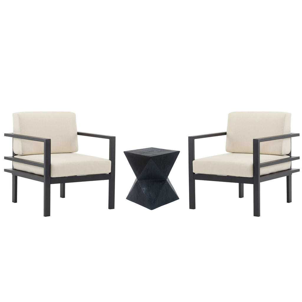 Modern 3 Piece Outdoor Patio Seating Set With Aluminum Frame And Weather Resistant Cushions - Beige / Gray