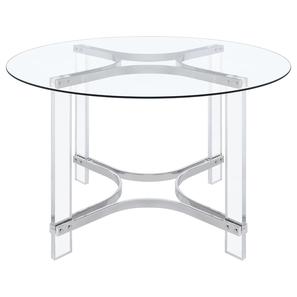 Keeling 47-inch Round Glass Top Acrylic Dining Table Chrome