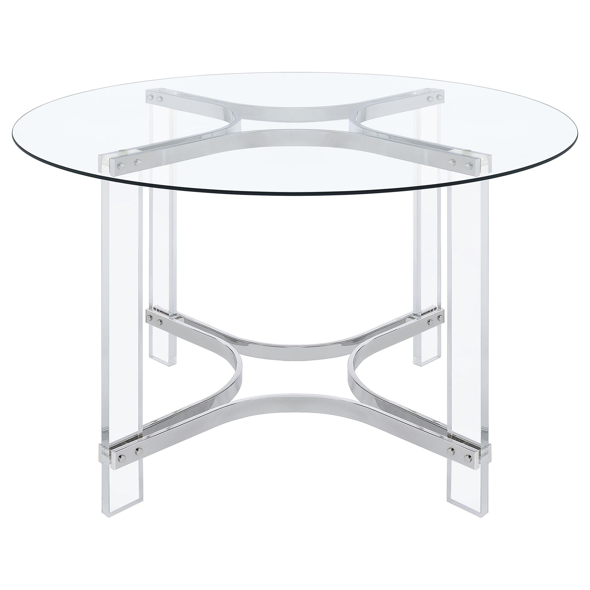 Keeling 47-inch Round Glass Top Acrylic Dining Table Chrome