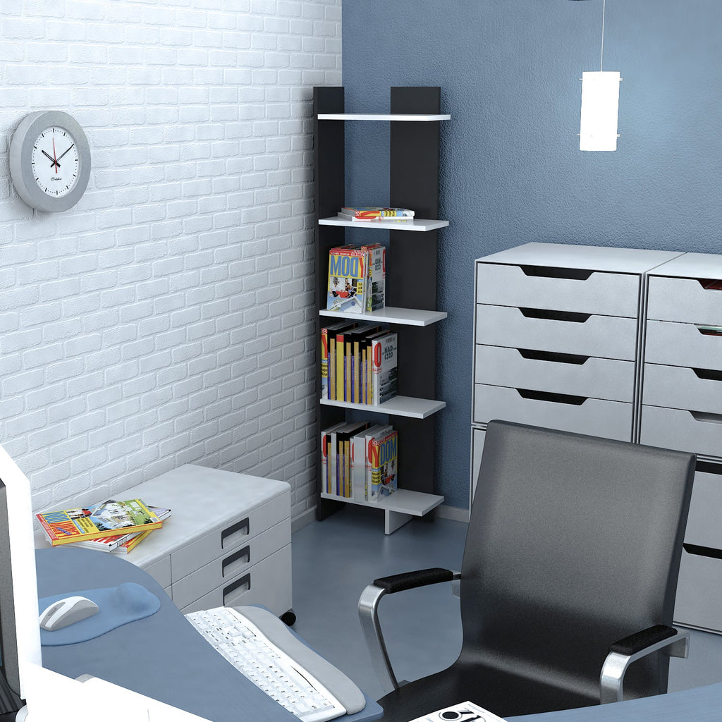 Alice 67” Corner Bookcase – 5-Tier Narrow L-Shaped Wall-Mounted Corner Bookshelf