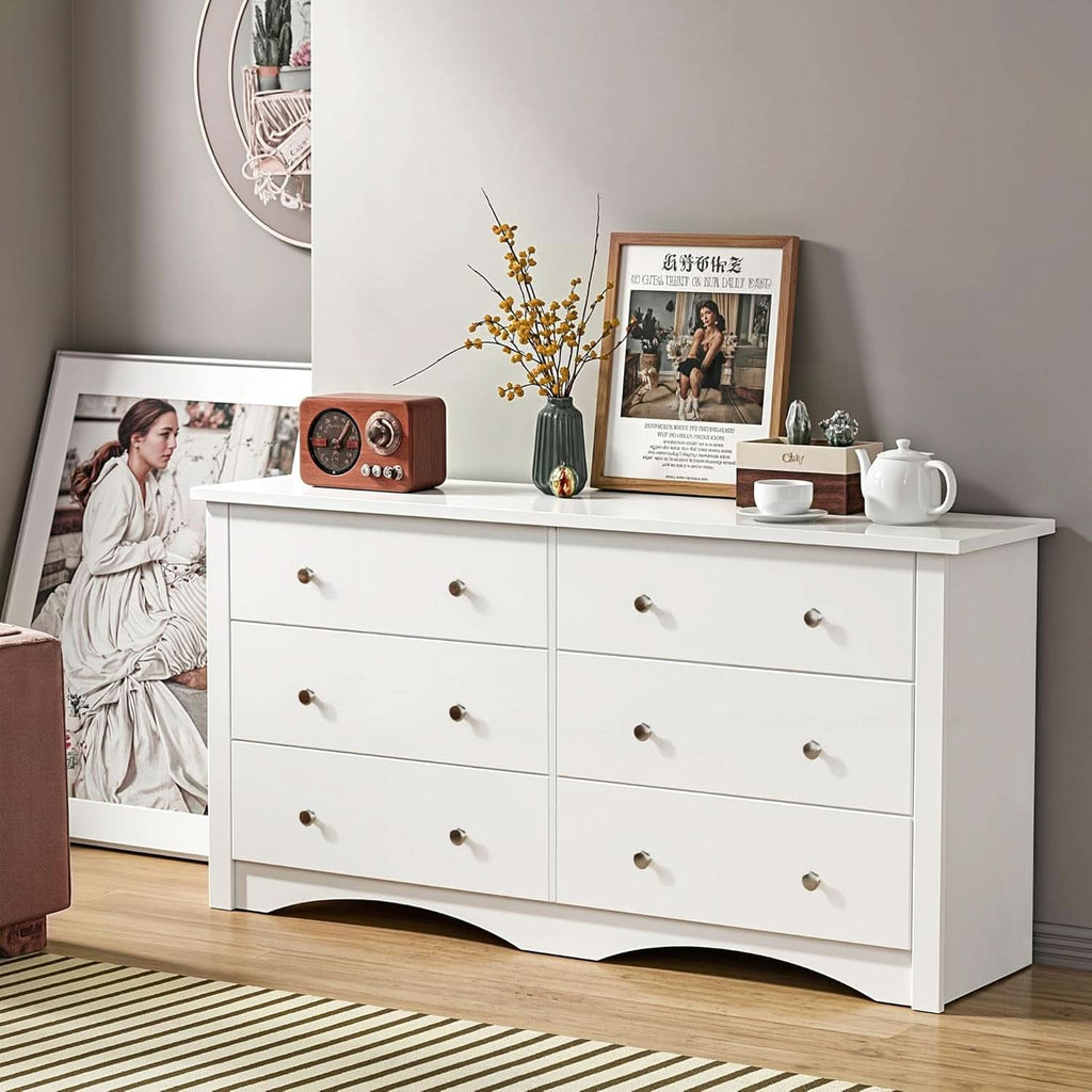 White 6 Drawer Dresser With Smooth Metal Slides Storage