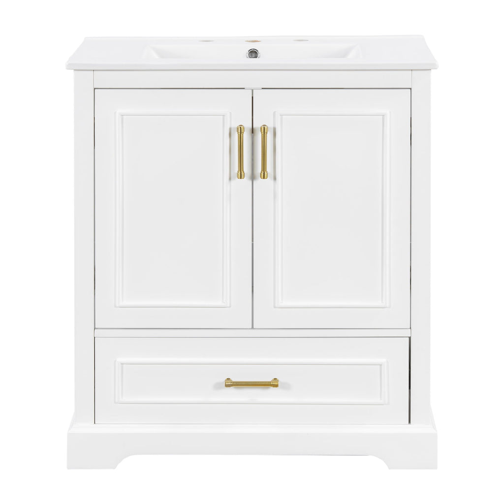 Bathroom Vanity With Sink, 1 Divided Drawer And 2 Soft Close Doors With Double Shelf