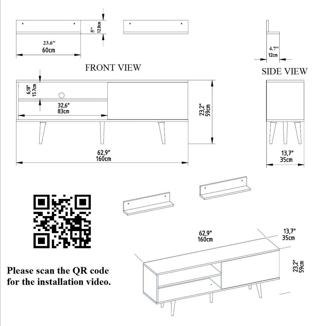 Pi 63" Wide TV Stand with Wall Shelves for TVs up to 72"