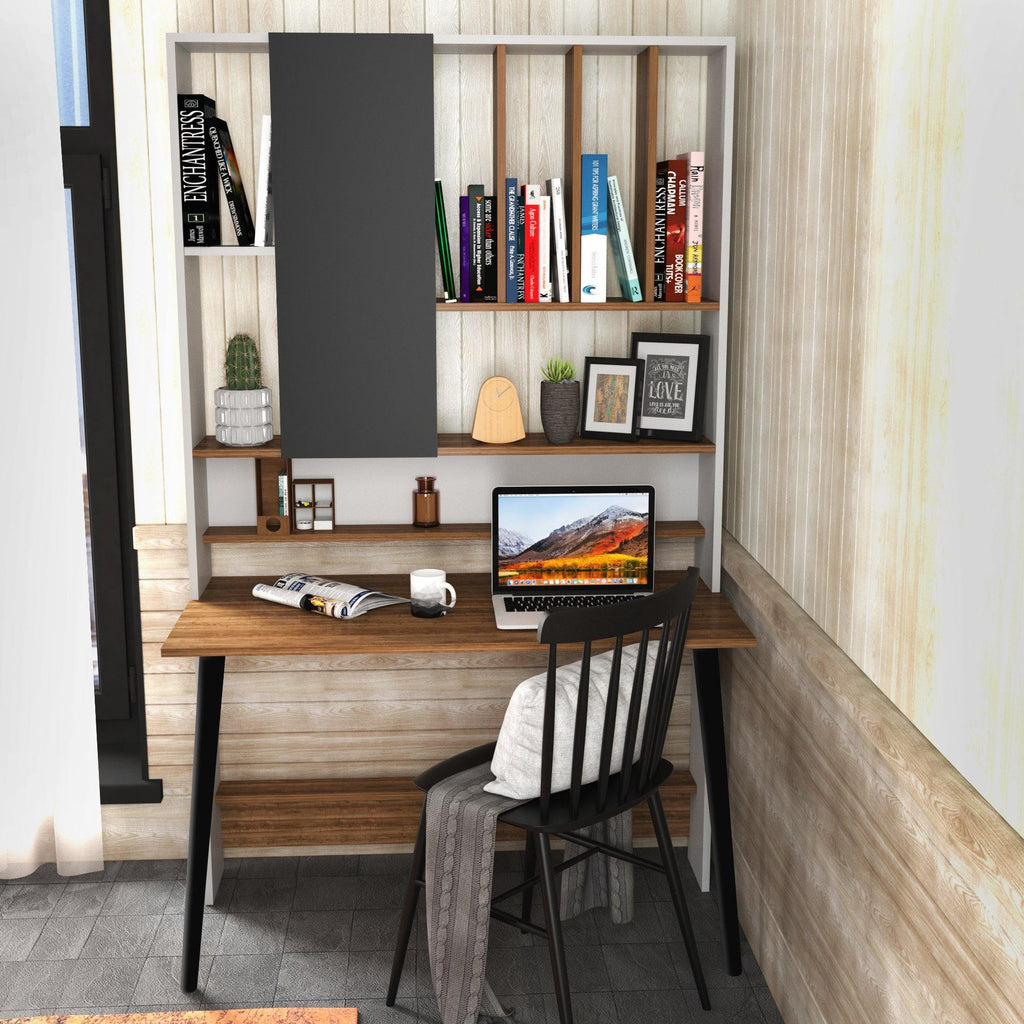 Wood 77" Tall Multifunctional Computer Credenza Desk with A Cabinet & Shelves