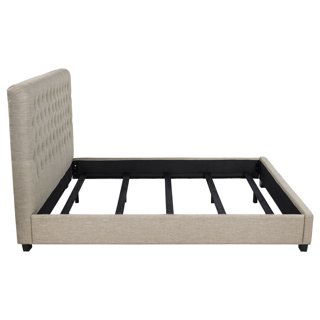 Upholstered California King Bed With Tufted Headboard And Birch Legs - Oatmeal
