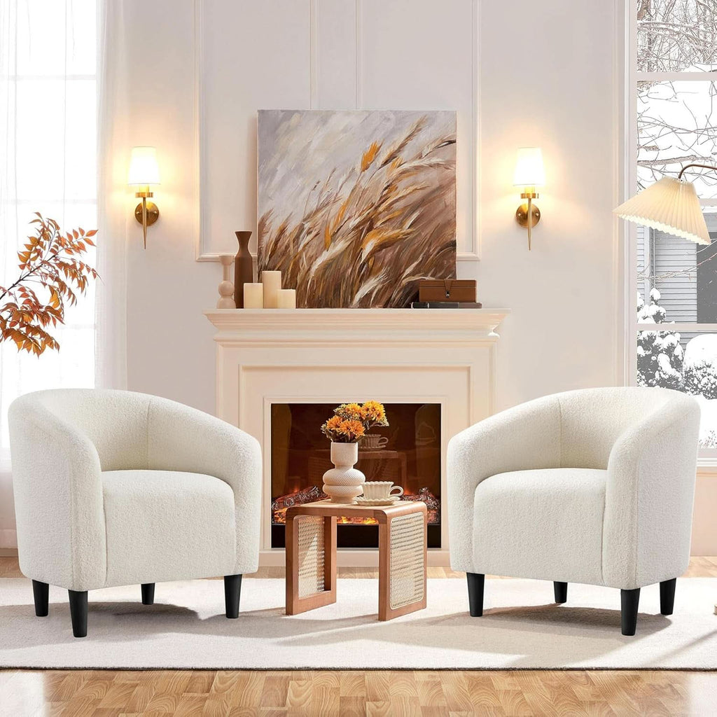 Ivory Barrel Chairs Boucle Living Room Duo Two Piece Set