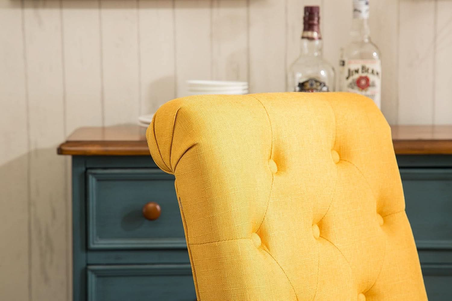 Solid Wood Tufted Parsons Yellow Dining Chair Set Of 2