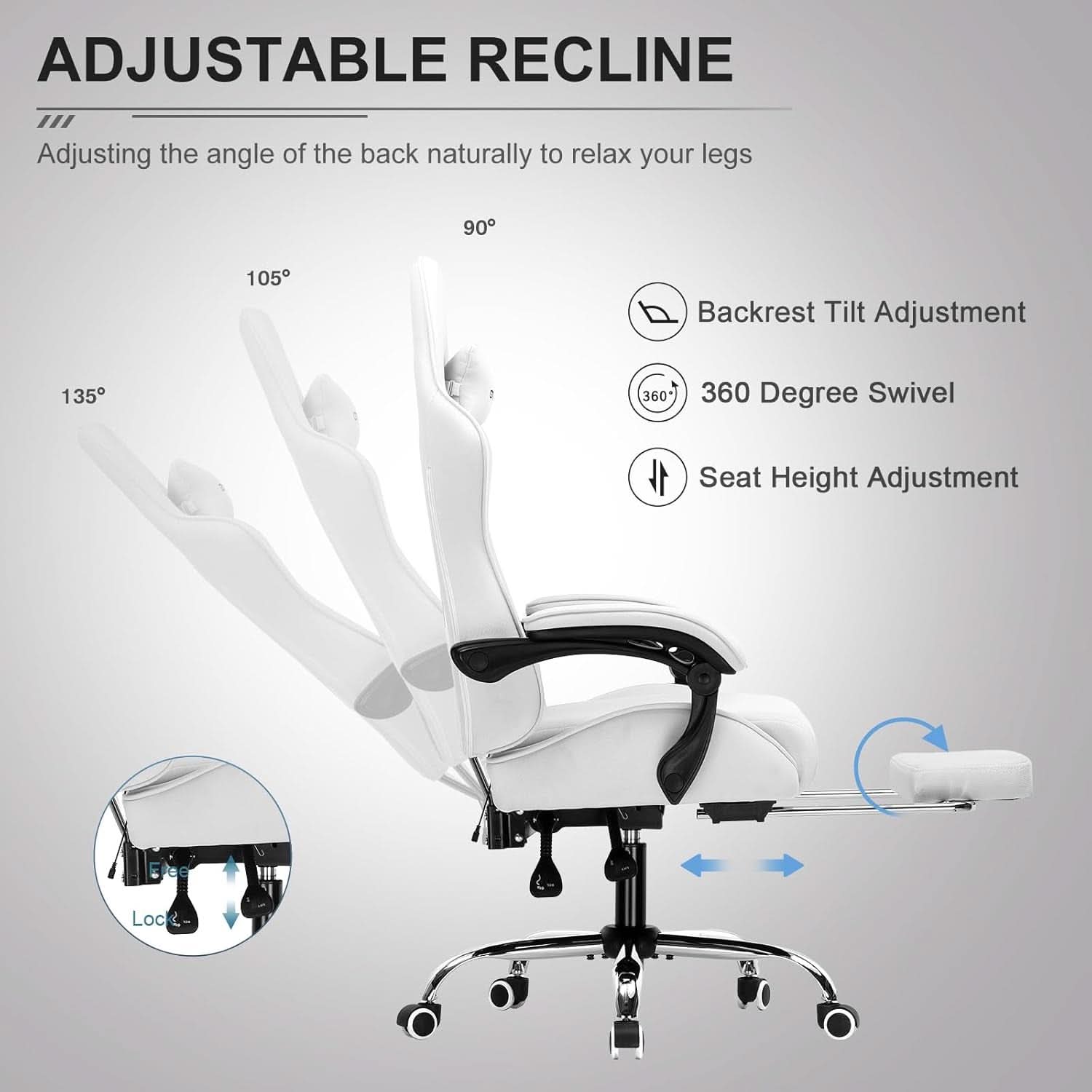 Ergonomic Gaming Chair With Footrest And Lumbar Support