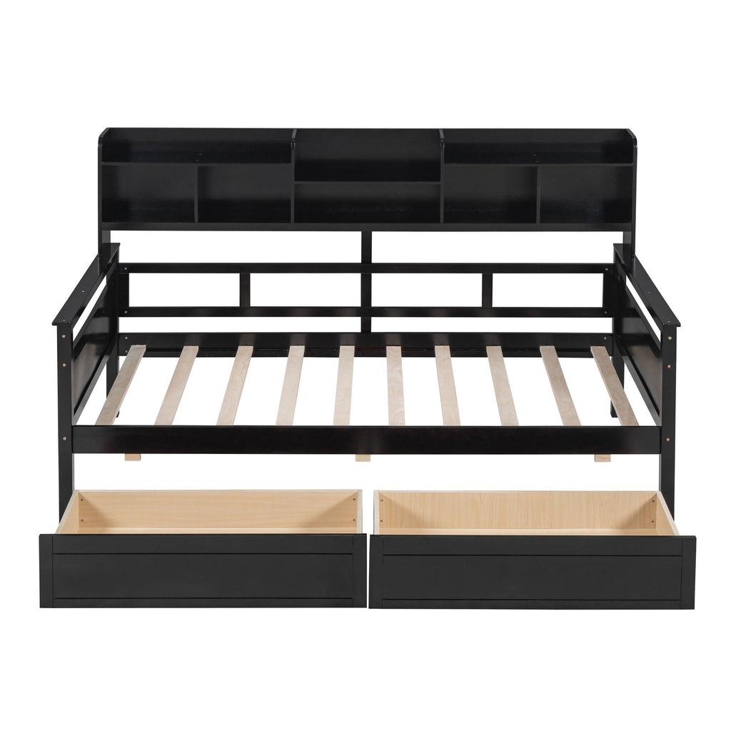 Daybed, Slat Support, With Bedside Shelves And 2 Drawers