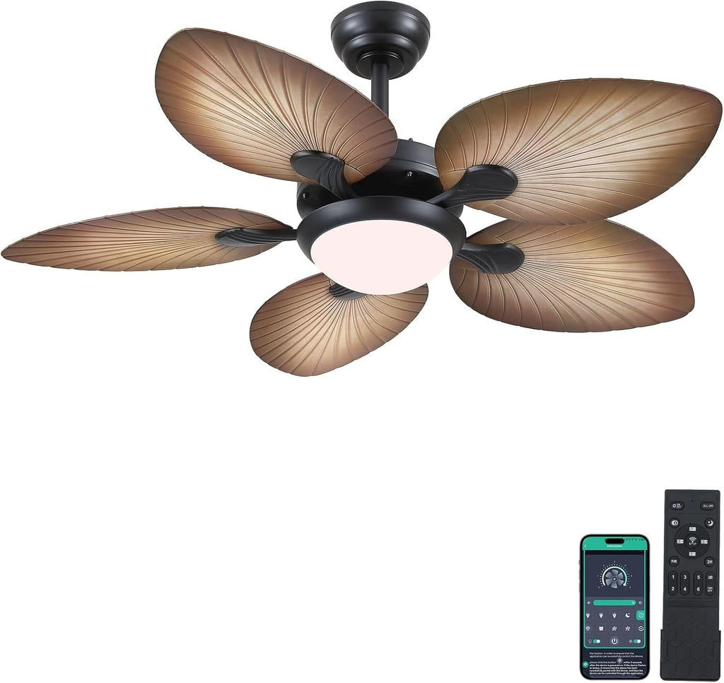 44 Inch Palm Leaf Ceiling Fan With LED Lighting Remote