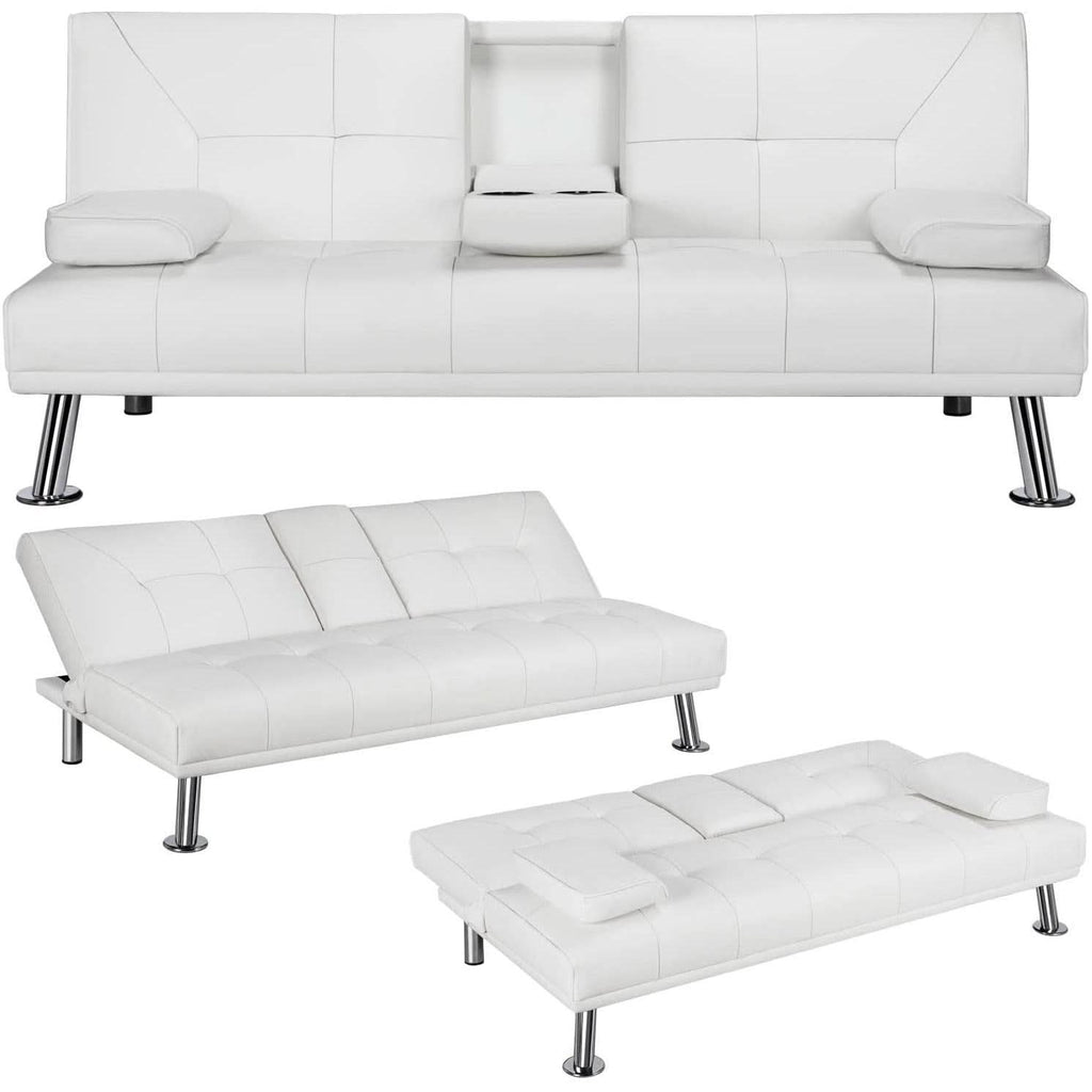 Convertible Sofa Bed With Cup Holders And Adjustable Back