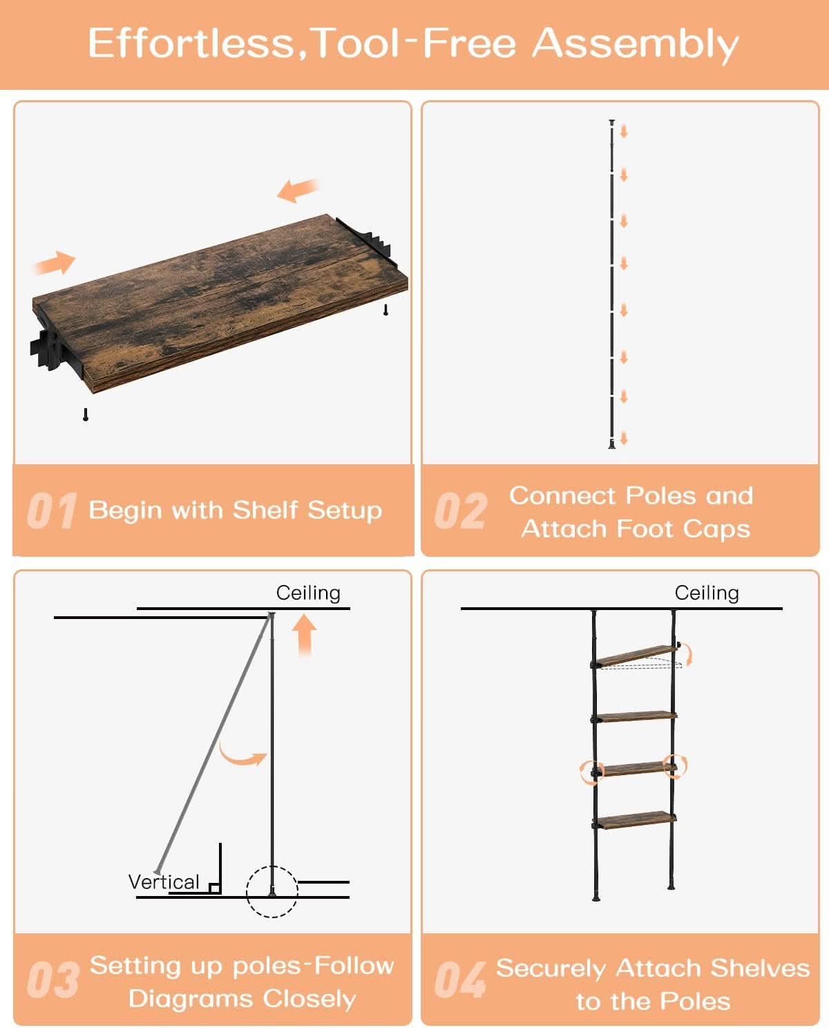 Adjustable Tall Narrow Bookcase 4 Tier Ladder 64 To 113 In