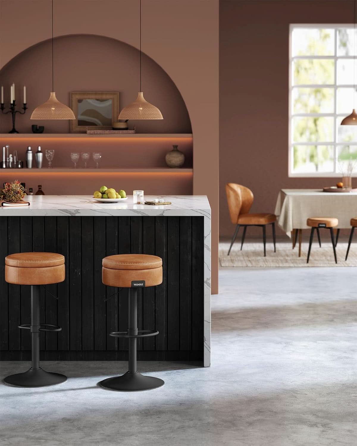 360 Degree Swivel Bar Stool With Storage Caramel Brown