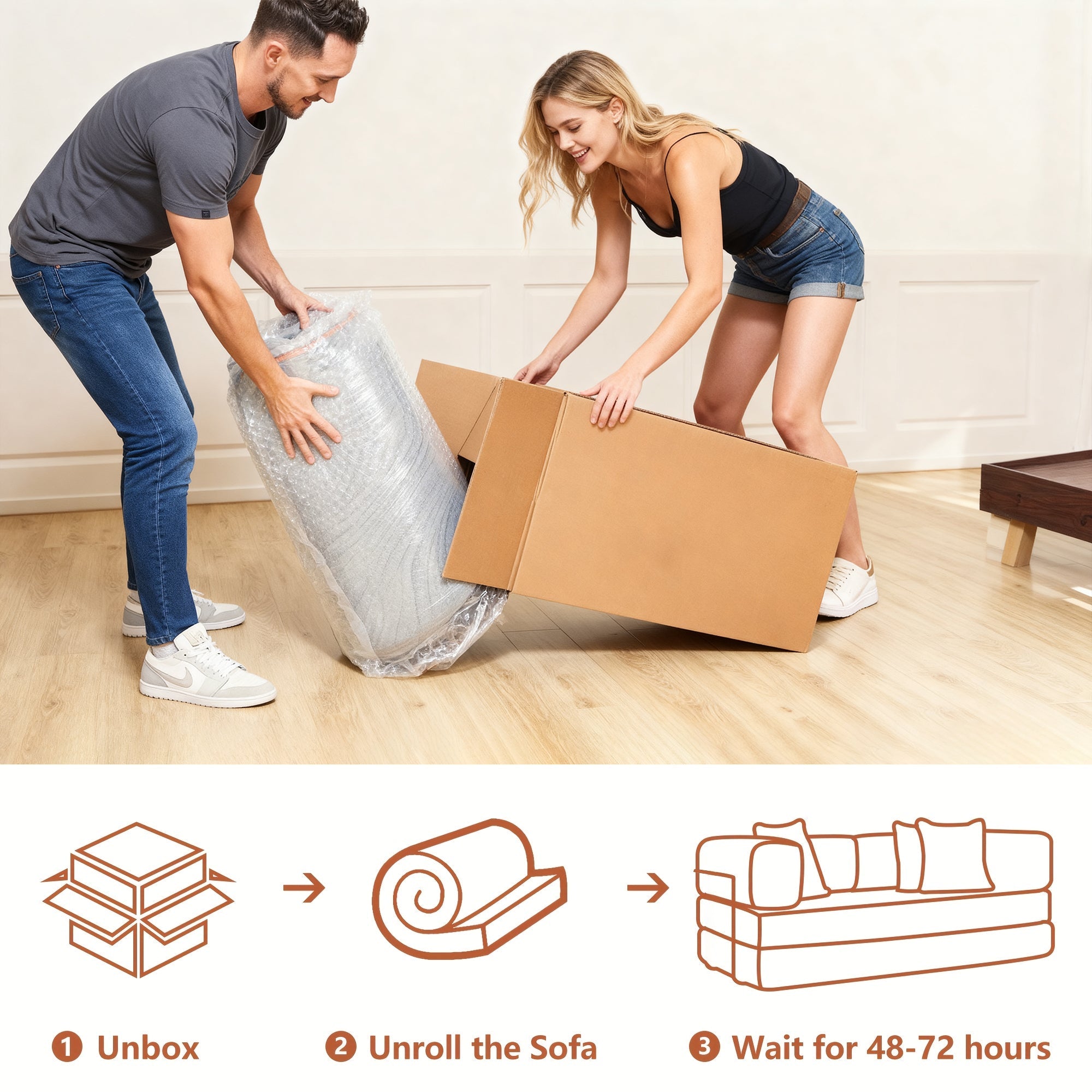 Sofa Bed Floor 5-in-1 Corduroy Gray Convertible Pillow Blanket 74.8 In