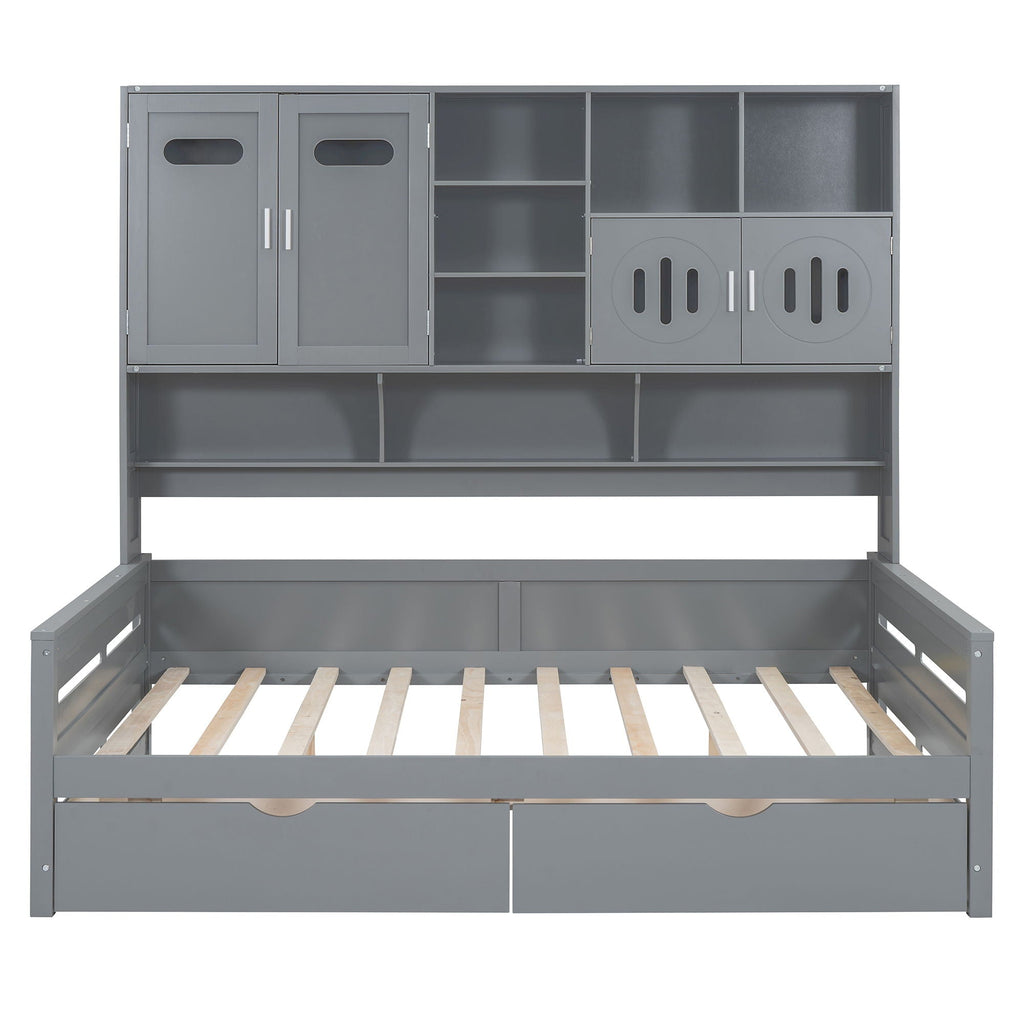 Daybed With All-In-One Cabinet And Shelf